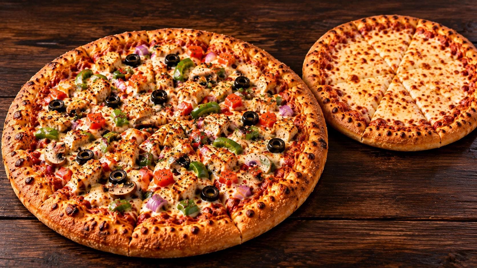 1 large specialty pizza + 1 small cheese pizza.